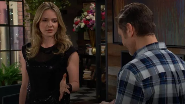 All Saints Shane Mixed Media Chainmail Top worn by Tessa Porter (Cait Fairbanks) as seen in The Young and the Restless on May 6, 2025