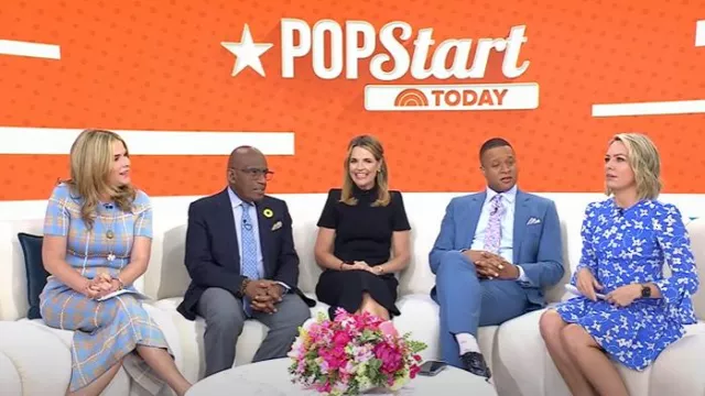 Lela Rose Plaid Whipstitch Trim Midi Sheath Dress worn by Jenna Bush Hager as seen in Today on May 12, 2025