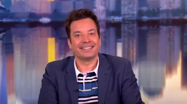Burberry Multi-Stripe Heavy Jersey Rugby Shirt worn by Jimmy Fallon as seen in The View on May 13, 2025