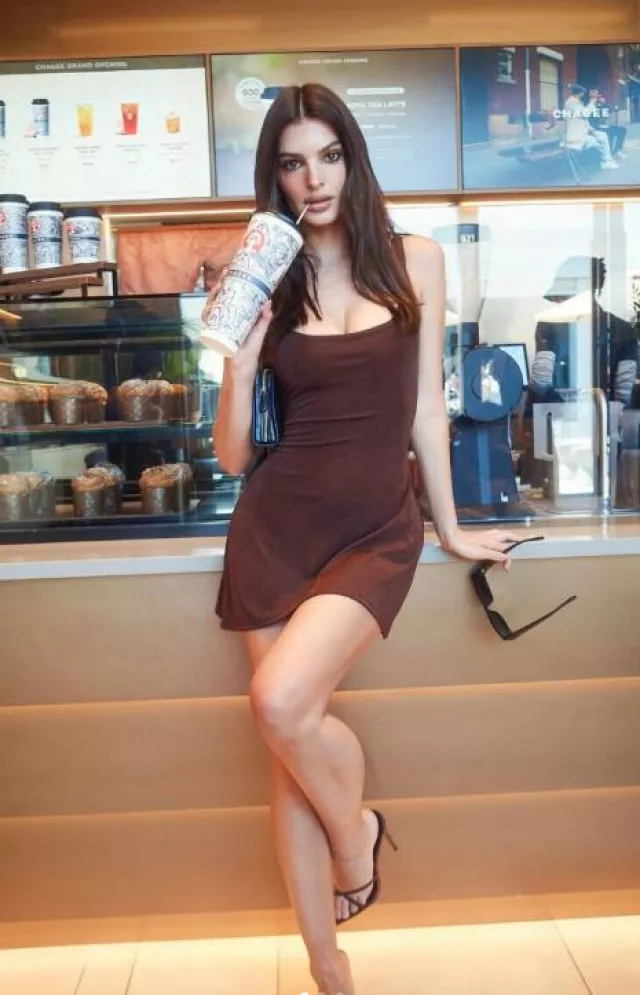 Femme Donatella Mules in Chocolate worn by Emily Ratajkowski at Chagee Launch Event Los Angeles on May 9, 2025