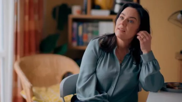 Jaeger Pure Silk Top worn by Emma Barnett (Jill Halfpenny) as seen in The Feud (S01E02)