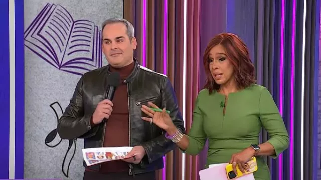 Nora Gardner Daphne 3/4 Sleeve Dress in Vineyard Green worn by Gayle King as seen in CBS Mornings on May 19, 2025