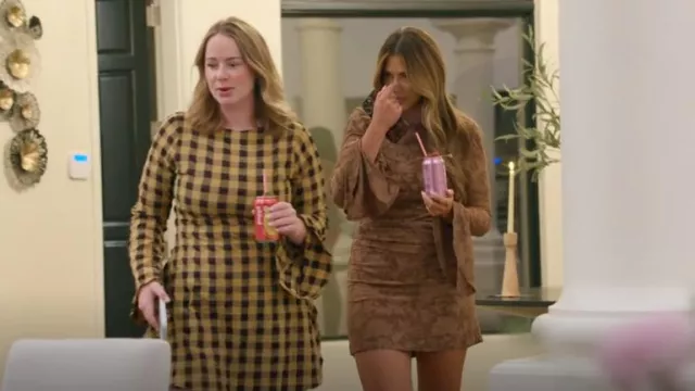 Asos Yellow Black Check Long Sleeve Mini Dress worn by Whitney Leavitt as seen in The Secret Lives of Mormon Wives (S02E06)