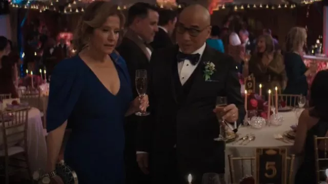 V-Neck Gown with Attached Caplet by Badgley Mischka worn by Patty (Nancy Travis) as seen in Grosse Pointe Garden Society (S01E11)