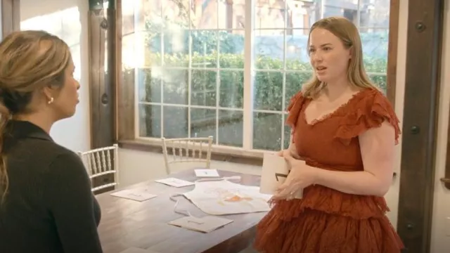 Jessakae Orange Lace Sweetheart Tiered Midi Dress worn by Whitney Leavitt as seen in The Secret Lives of Mormon Wives (S02E07)