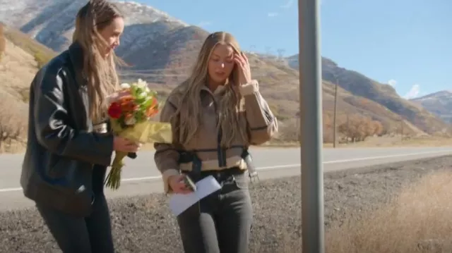 Zara Brown Sherpa Lined Aviator Jacket worn by Mayci Neeley as seen in The Secret Lives of Mormon Wives (S02E10)