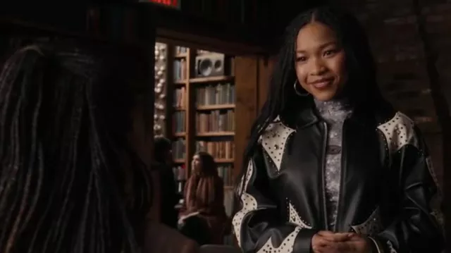 Black & White Studded Leather Jacket of Delilah 'Dee' Fulton (Laya DeLeon Hayes) in The Equalizer (S05E18)