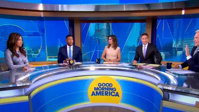 Vestido estampado con costura de mango usado por Morgan Norwood como se vio en Good Morning America el 23 de mayo de 2025