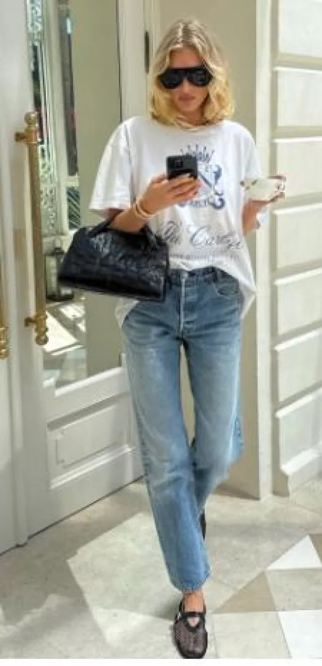 Alaia Ballet Flats in Fishnet worn by Elsa Hosk on her Instagram Story on May 25, 2025