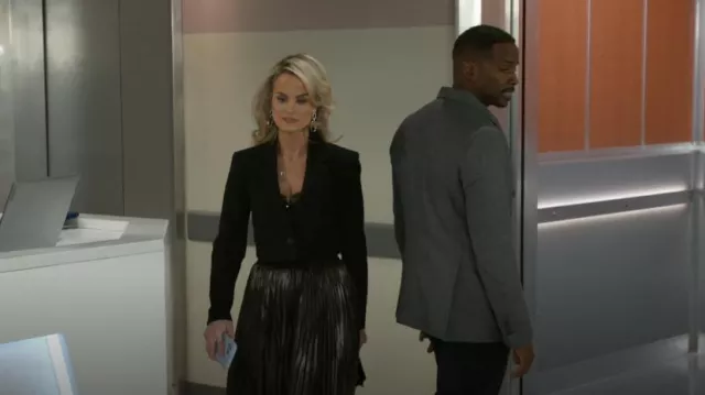 All Saints Phia Skirt in Metallic Gold worn by Vanessa McBride (Lauren Buglioli) as seen in Beyond the Gates (S01E59)