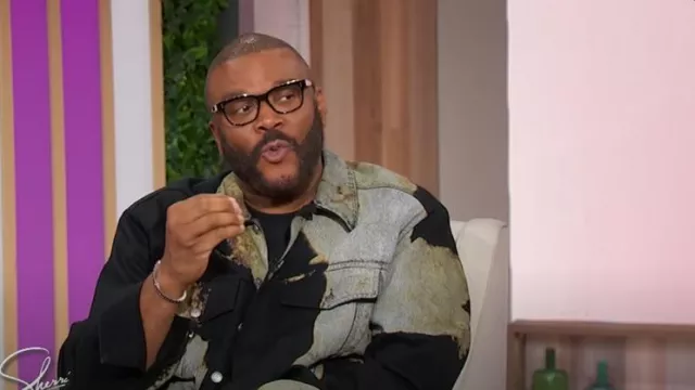 McQueen Graphic-Print Denim Jacket worn by Tyler Perry as seen in Sherri on May 30, 2025