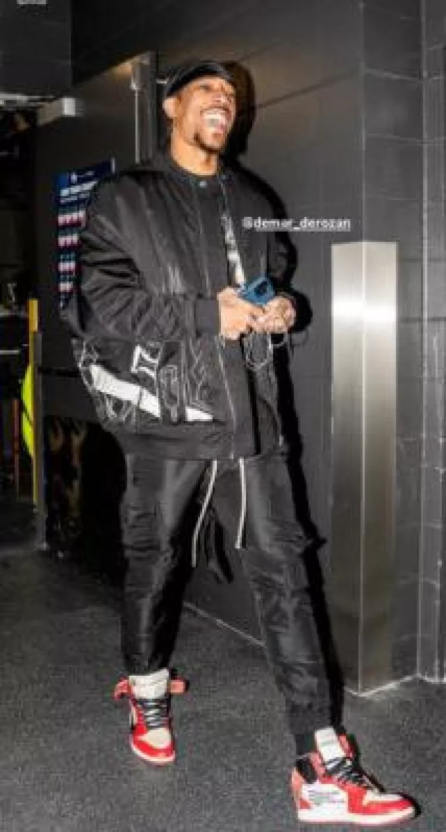 Rick Owens Black Technical Mastodon Megacargo Joggers worn by DeMar DeRozan on the Instagram account @houstonrockets
