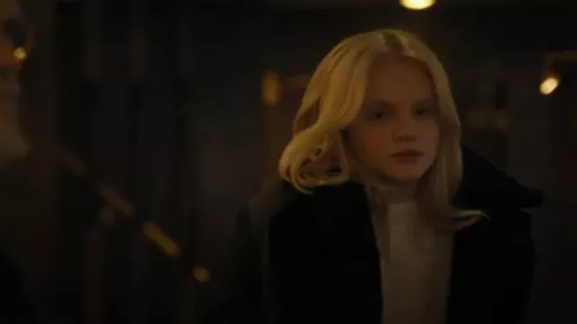 Design History Feather Trim Rib Knit Sweater worn by Iris (Emma Laird) as seen in Mayor of Kingstown (S03E10)