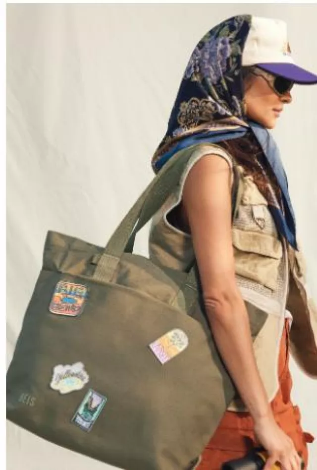 Beis the Utility Tote in Olive worn by Shay Mitchell on her Instagram Story on August 14, 2024