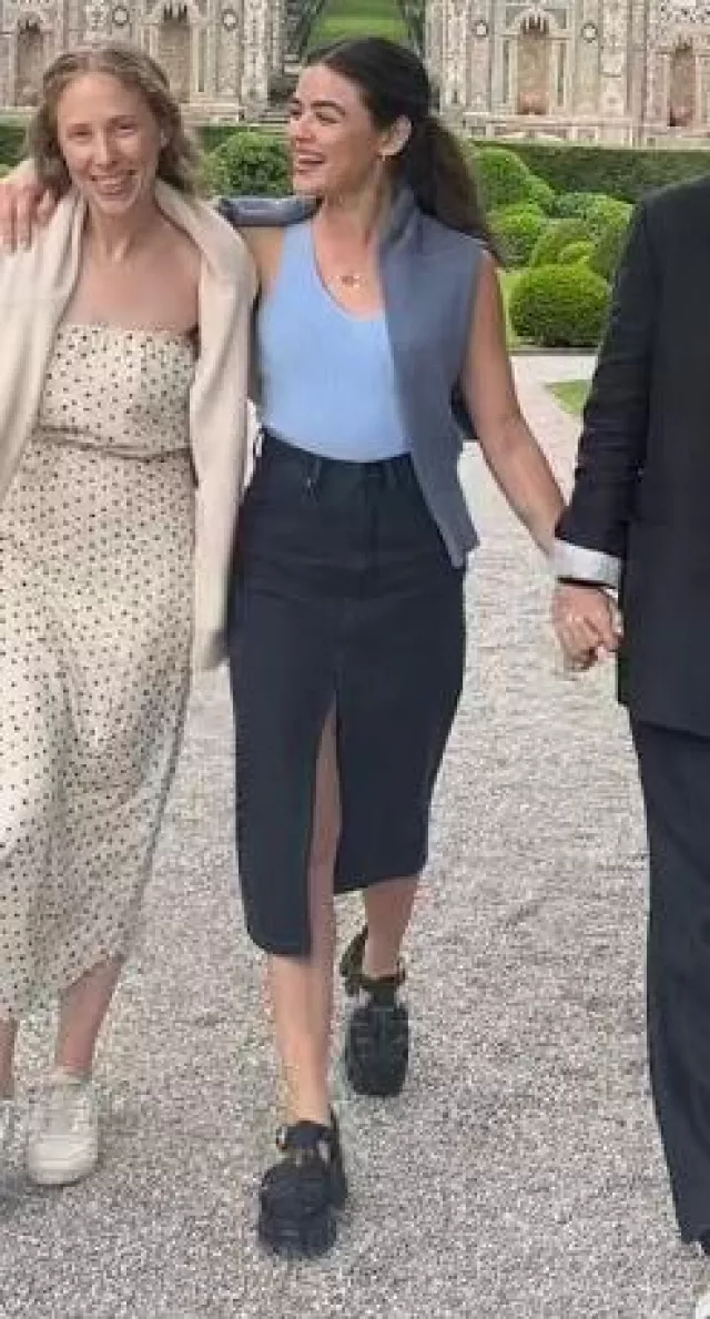 Prada Monolith Foam Rubber Sandals worn by Lucy Hale on her Instagram on August 10, 2024