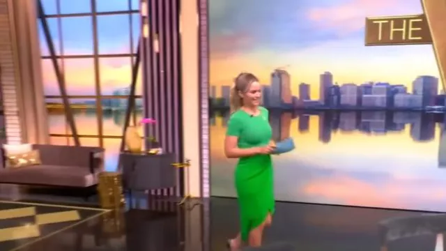 Sergio Hudson Draped Wrap-effect Grain de Poudre Wool Midi Skirt worn by Sara Haines as seen in The View on June 4, 2025