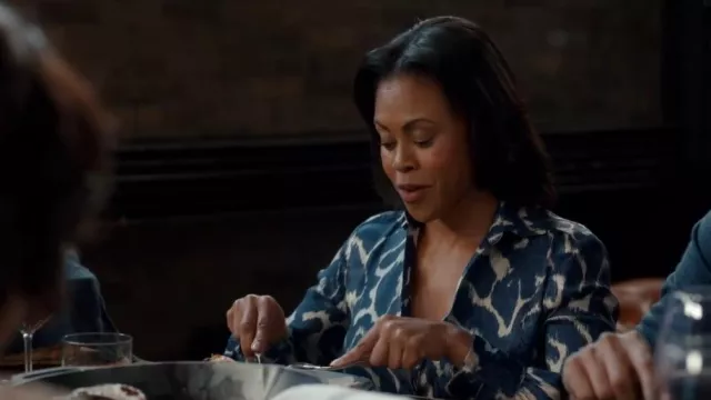 Mango Knot print dress in Blue worn by Simone (Vinessa Antoine) as seen in Ginny & Georgia (S03E03) | Spotern Mango Knot print dress in Blue worn by Simone (Vinessa Antoine) as seen in Ginny & Georgia (S03E03) | Spotern