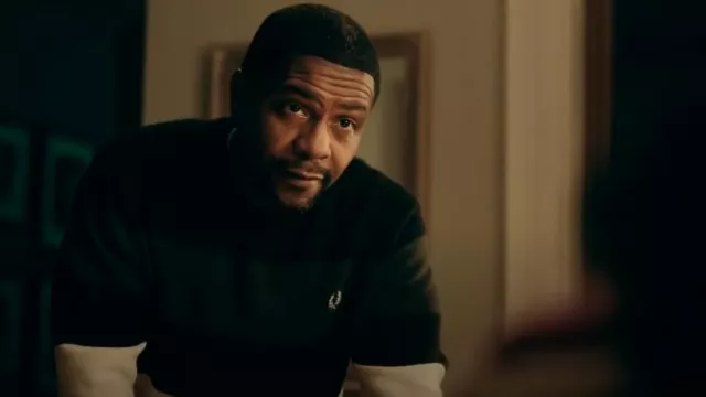 Fred Perry Striped Knit Sweater worn by Darnell (Rolando Boyce) as seen in The Chi (S07E02)