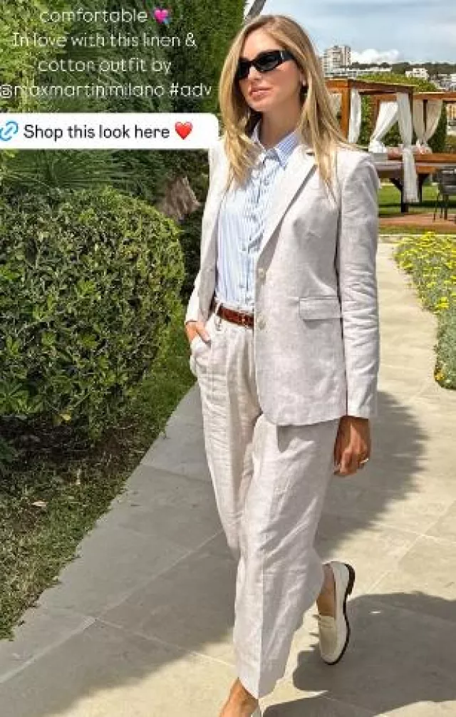 Max Martini Cotton Shirt Celeste Wand Milan worn by Chiara Ferragni on her Instagram Story post on June 6, 2025