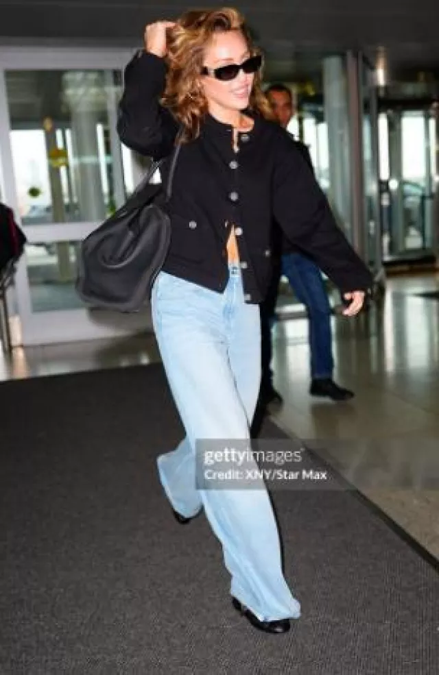 The Row Marlo Leather Tote Bag worn by Miley Cyrus in New York post on June 7, 2025