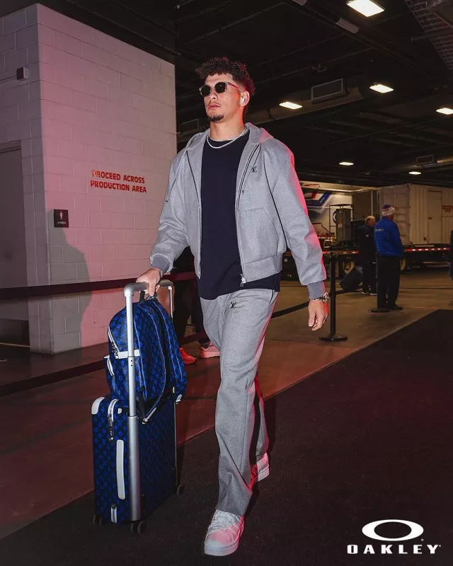 Louis Vuitton Navy Monogram 3D Pocket T Shirt worn by Patrick Mahomes II on the Instagram account @chiefs