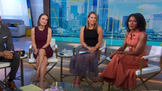 Jupe Hale Bob Elsie portée par Ginger Zee vue dans Good Morning America le 12 juin 2025