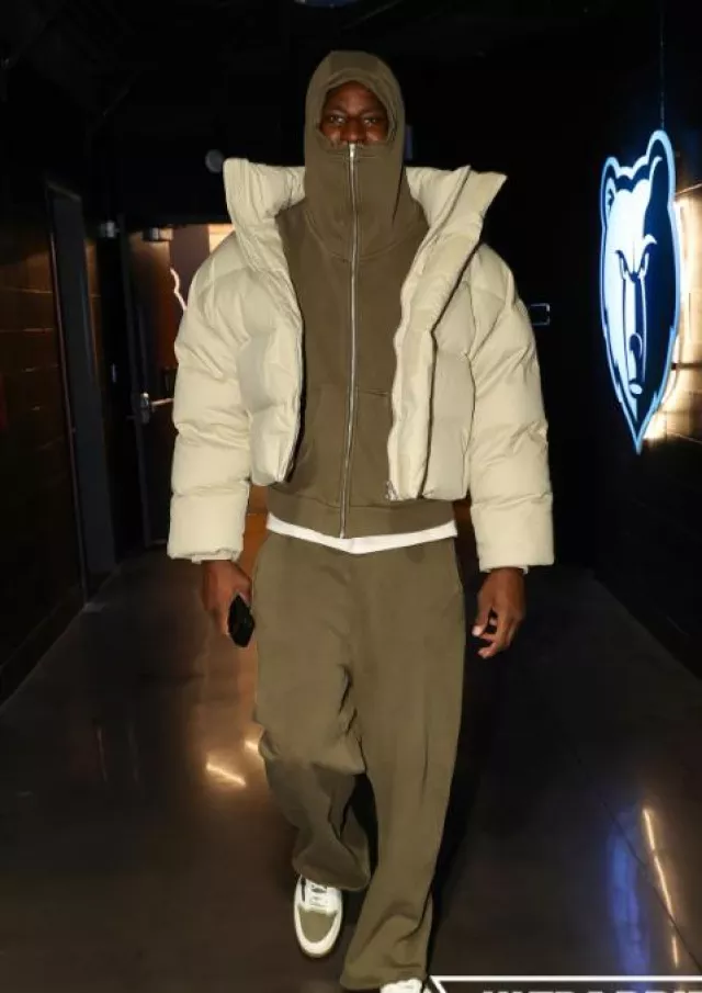 Entire Studios Military Green Zip Mask Hoodie worn by Jaren Jackson Jr. on the Instagram account @memgrizz