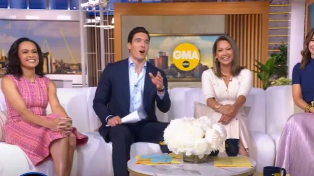 Prada Tweed Boucle Sleeveless A-Line Dress worn by Linsey Davis as seen in Good Morning America on June 16, 2025