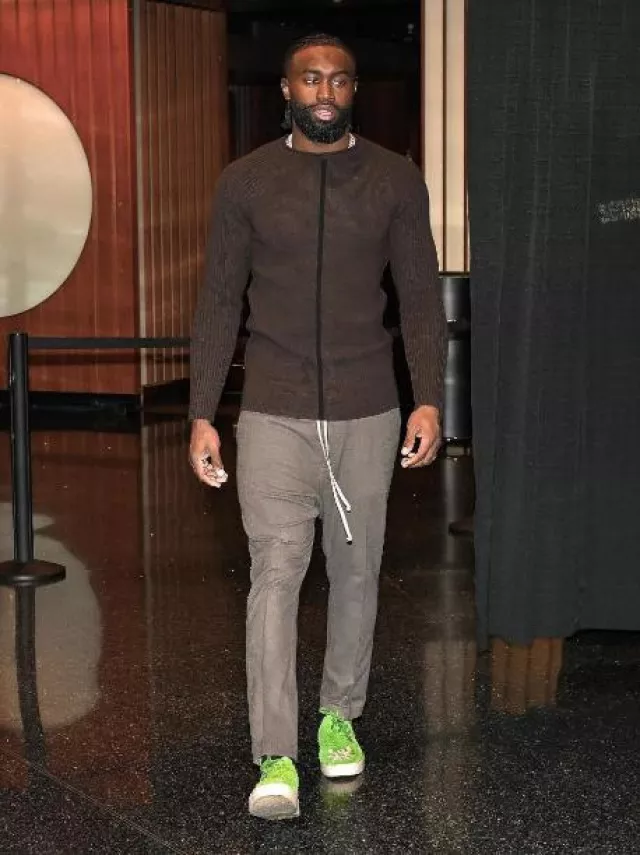 Clarks Mud Moss Lugger x Salehe Bembury Lime Green worn by Jaylen Brown on the Instagram account @fchwpo