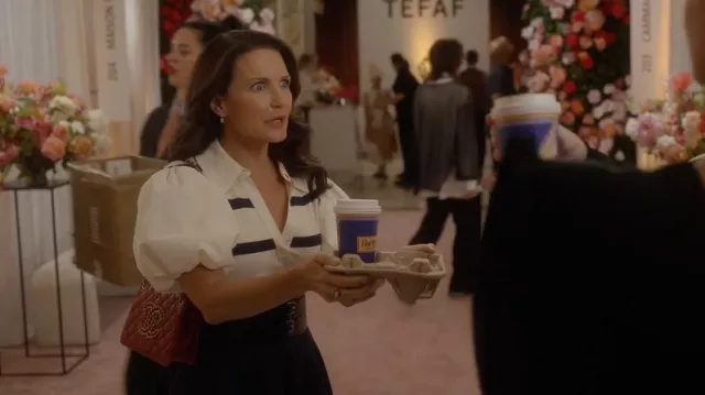 Chanel Calfskin Quilted Small CC Chain Accordion Tote Red worn by Charlotte York (Kristin Davis) as seen in And Just Like That… (S03E03)