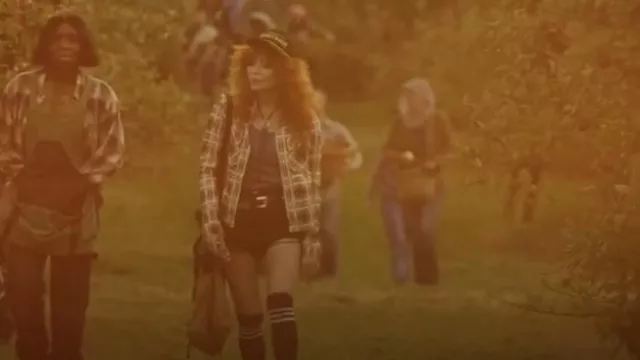 RRL Double RL Ralph Lauren Button Down Plaid Jersey Camp Shirt worn by Charlie Cale (Natasha Lyonne) as seen in Poker Face (S02E01)