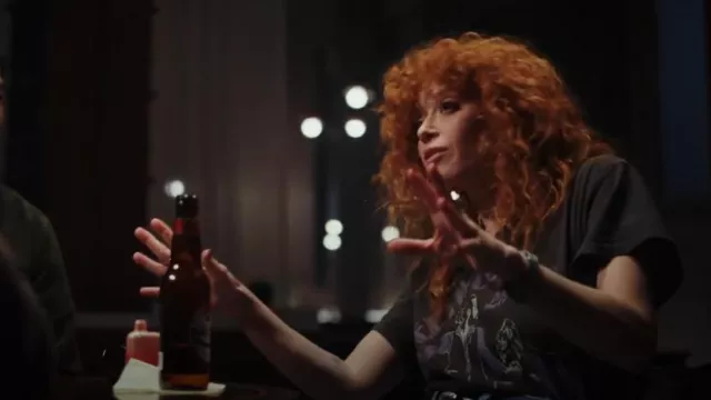 Madeworn Fleetwood Mac '78 Summer Tour Tee in Black worn by Charlie Cale (Natasha Lyonne) as seen in Poker Face (S02E08)