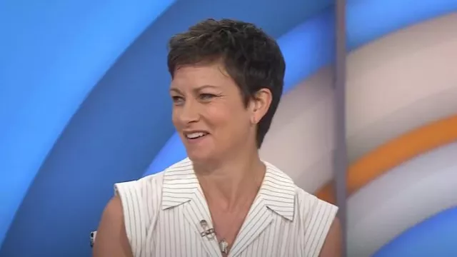 Vestido camisero de mezcla de lino a rayas Helena Rag & Bone usado por Stephanie Gosk como se ve en Today el 3 de julio de 2025