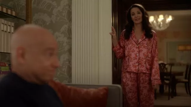 Emilia Wickstead Ithaca Red Roses On Pink Silk Satin Trousers worn by Charlotte York (Kristin Davis) as seen in And Just Like That… (S03E06)