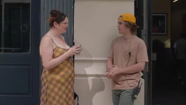 Cider Square Neck Check Rosette Midi Dress worn by Jessica Salmon (Megan Stalter) as seen in Too Much (S01E05)
