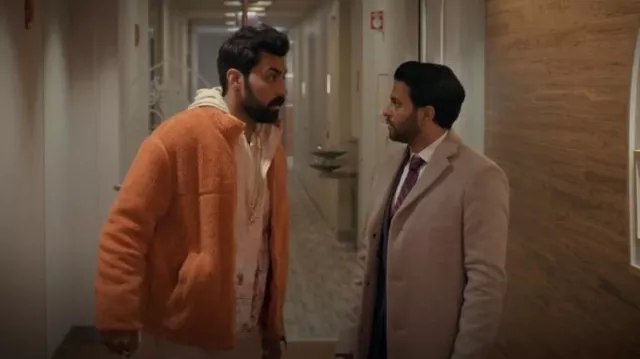Boss Hyde Felted Wool & Cashmere Car Coat worn by Mir Dar (Asif Ali) as seen in Deli Boys (S01E01)