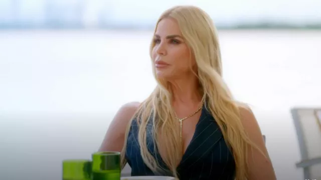 LaQuan Smith Pinstripe Tailored Halter Vest worn by Alexia Echevarria as seen in The Real Housewives of Miami (S07E05)
