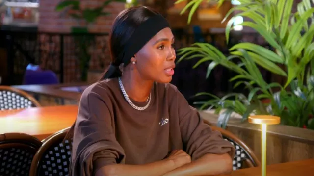 Alo Accolade Crew Neck Pullover in Espresso worn by Kiki Barth as seen in The Real Housewives of Miami (S07E05)