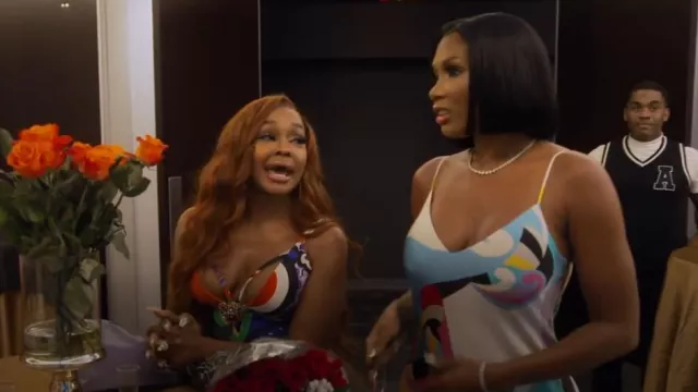L'Agence Seridie Silk Printed Midi Slip Dress worn by Brit Eady as seen in The Real Housewives of Atlanta (S16E17)