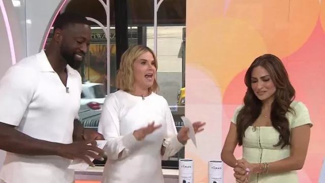 Amanda Uprichard Short Sleeve Antonia Top in Mint worn by Ami Desai as seen in Today with Jenna & Friends on July 11, 2025