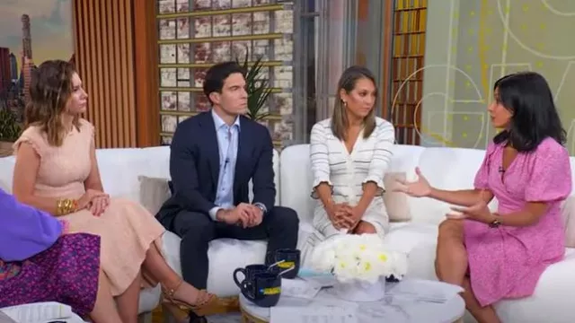 Maxi vestido de punto a rayas Sandro usado por Ginger Zee como se vio en Good Morning America el 11 de julio de 2025
