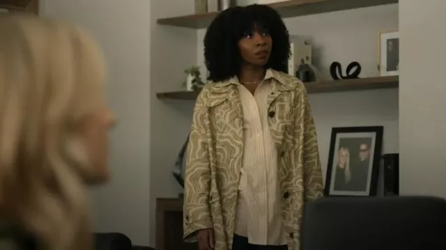 Dries Van Noten Reston Wave-Print Single-Breasted Oversized Coat worn by Ivy (Tamera Tomakili) as seen in Happy Face (S01E01)