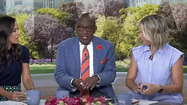 Robe-chemise en coton mélangé à plusieurs niveaux à rayures Eliza J portée par Dylan Dreyer, comme on le voit dans Today le 15 juillet 2025