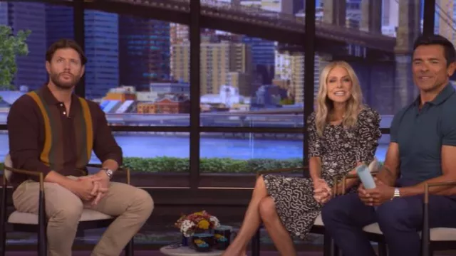 Isabel Marant Floral and Geometric Print Ruched Dress worn by Kelly Ripa as seen in LIVE with Kelly and Mark on July 8, 2025