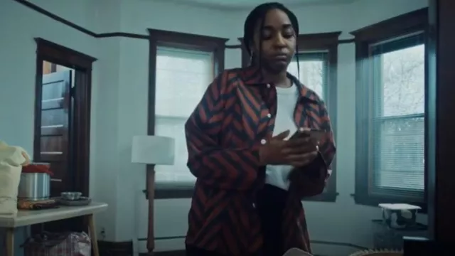 Nikki Chasin Homer Buttondown Brown Chevron porté par Sydney Adamu (Ayo Edebiri) comme on le voit dans The Bear (S03E07)