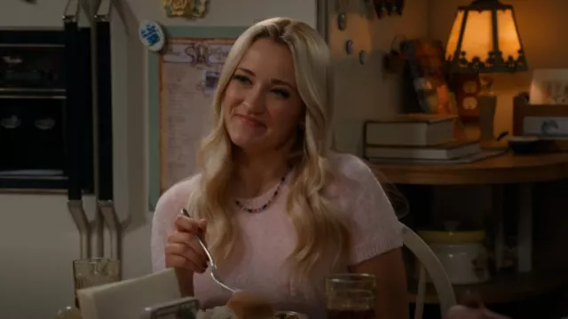 Mango Short-Sleeve Fuzzy-Knit Sweater worn by Mandy Cooper (Emily Osment) as seen in Georgie & Mandy's First Marriage (S01E19)