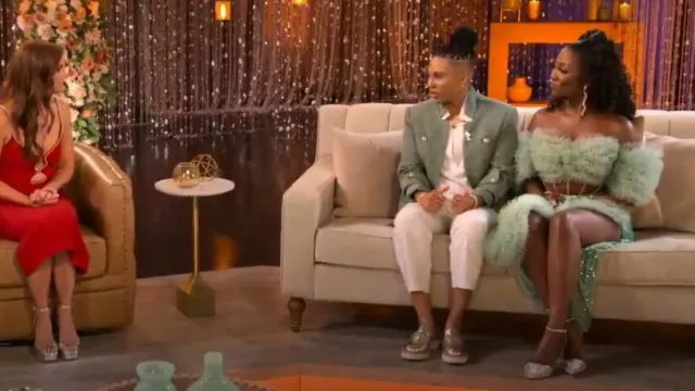 Marc Nolan Women's Ms. Boulevard Champagne Silver Leather Bit Loafers worn by AJ Blount as seen in The Ultimatum: Queer Love (S02E10)