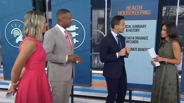 Tanya Taylor Bailey Embroidered-Cotton Tie-Waist Midi-Dress worn by Kaylee Hartung as seen in Today on  July 17, 2025