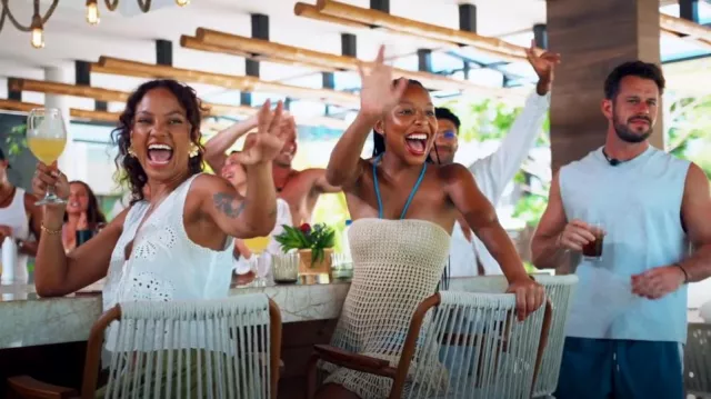 Indah Bonnie Crochet Mini Vestido usado por Bailey Brown como se ve en Bachelor in Paradise (S10E03)