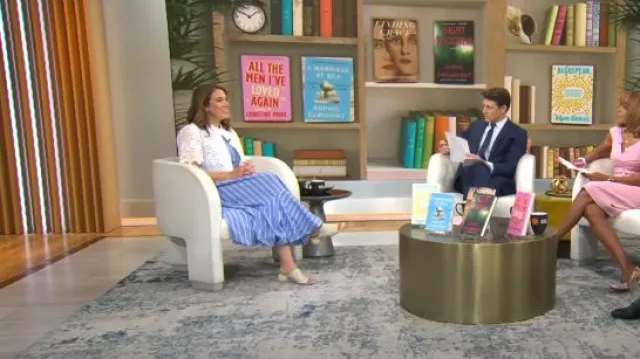 Cinq à Sept Hailey Directional Stripe Vestido sin mangas usado por Sarah Gelman como se vio en CBS Mornings el 16 de julio de 2025